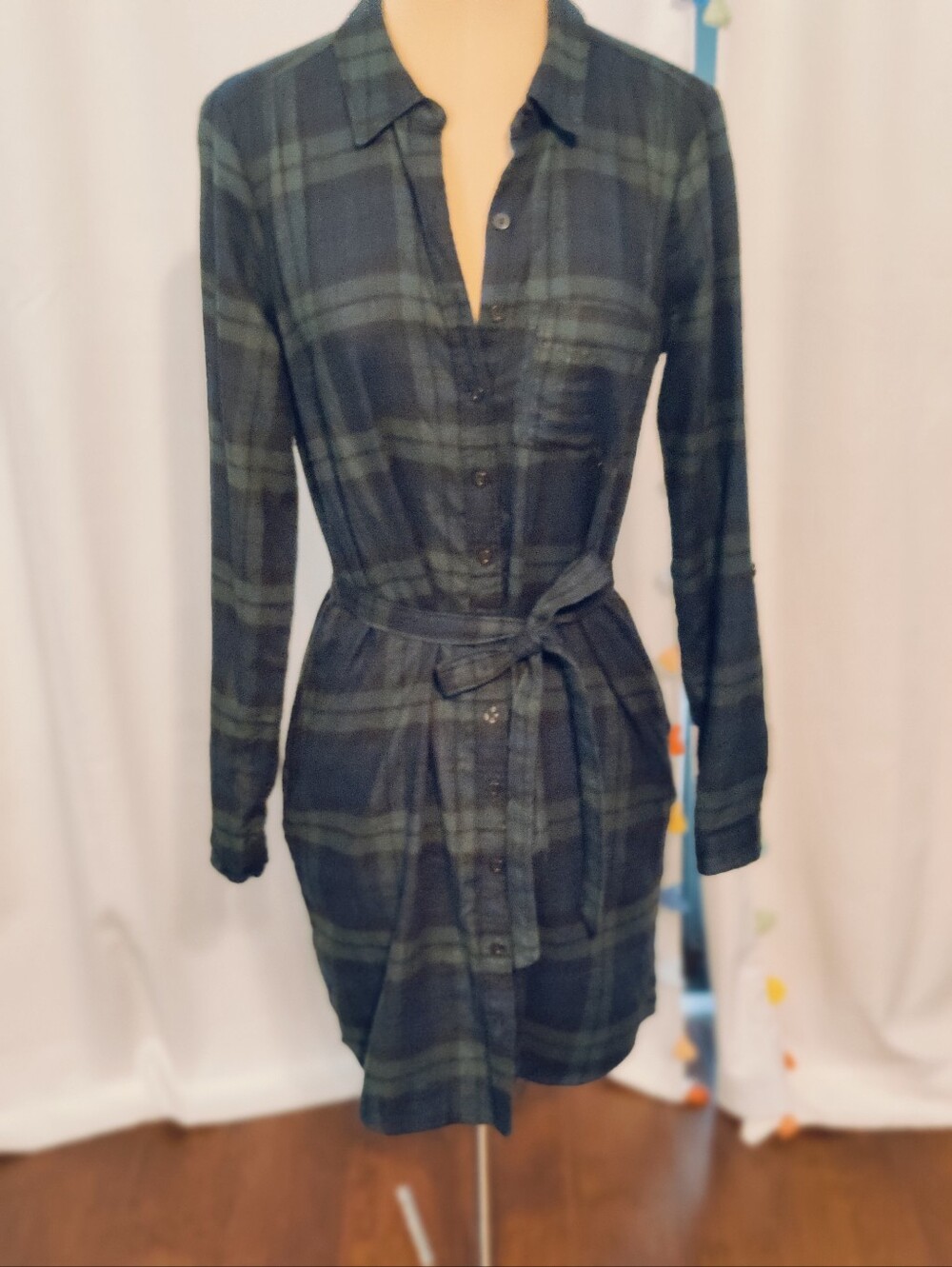 Abercrombie & Fitch academia Preppy Plaid Softest Flannel Mini Dress Belt Dark